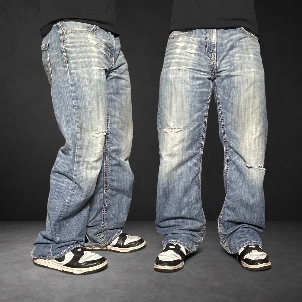 BKE Tyler Distressed Straight Leg Jeans Blue Skater Baggy Y2K Size 33R